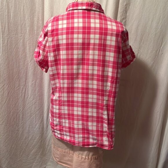 Lee Rider XL Bright Pink Plaid Short Sleeved Top Capped Sleeve - Picture 2 of 6